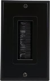 07-6086-01BK 1-Gang Brush Cable Pass Through Decorative Wall Plate - Black