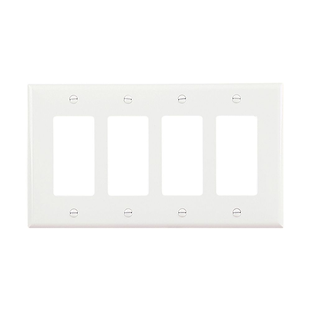 Decorator / GFCI wallplate, Decorator Cutout, Polycarbonate, Four- gang, Mid-size
