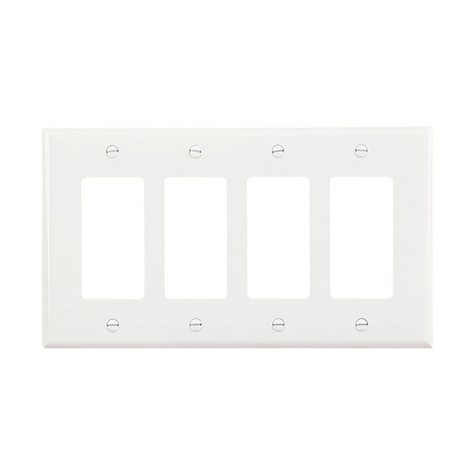Decorator / GFCI wallplate, Decorator Cutout, Polycarbonate, Four- gang, Mid-size