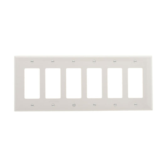 Eaton Decorator / GFCI wallplate, White, Decorator Cutout, Polycarbonate, 6-Gang, Mid-size